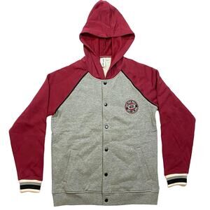 Vans Off The Wall Varsity Jacket Sweater Gray Red Men Size Small Hooded Snap Up